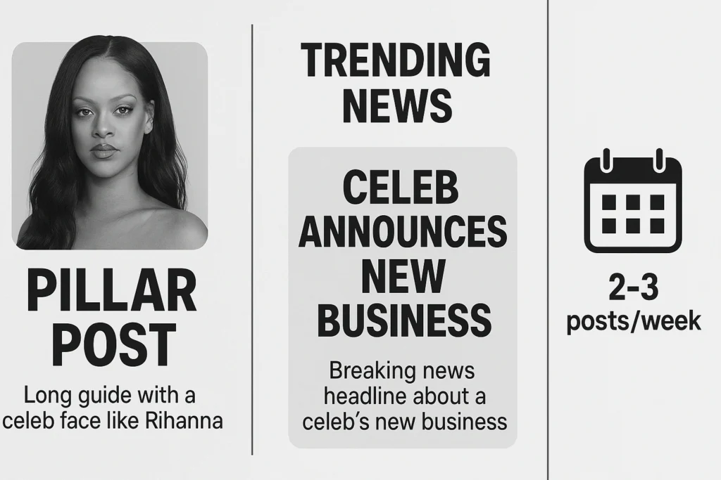 Content strategy for blogs: Balancing pillar posts and trending celeb news like Moneysucess.com